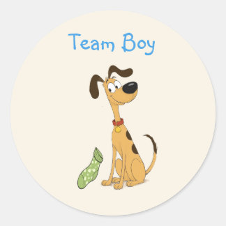 Team Boy Geschlechtsenthüllung / Süßer Rico Hund Runder Aufkleber