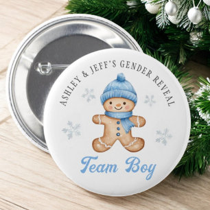 Team Boy Gingerbread Gender Reveal Party Button