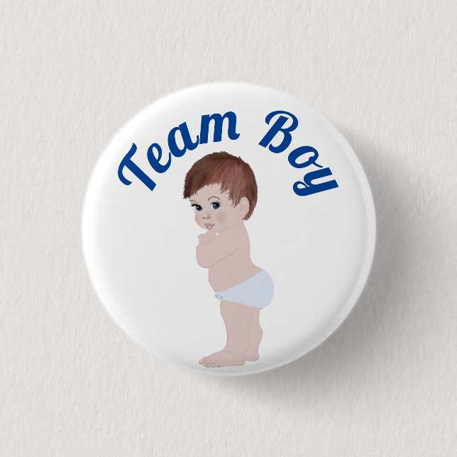 "Team Boy" Niedliches Baby-Gender-Bericht 3 cm Rou Button (Vorderseite)