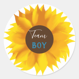 Team Boy Sunflower, Gender Reveal Party Runder Aufkleber