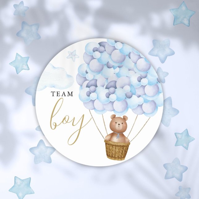 Team Boy Teddy Bear Blue Gender Reveal Abstimmung Runder Aufkleber (Team Boy Teddy Bear Blue Gender Reveal Voting Classic Round Sticker)