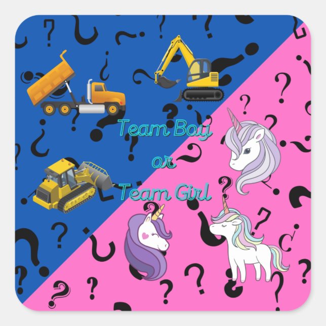 Team Boy vs Team Girl Heavy Equipment vs Unicorns Quadratischer Aufkleber (Vorderseite)
