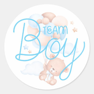 Team Boy Wasserfarben-Teddybär Geschlechterenthüll Runder Aufkleber