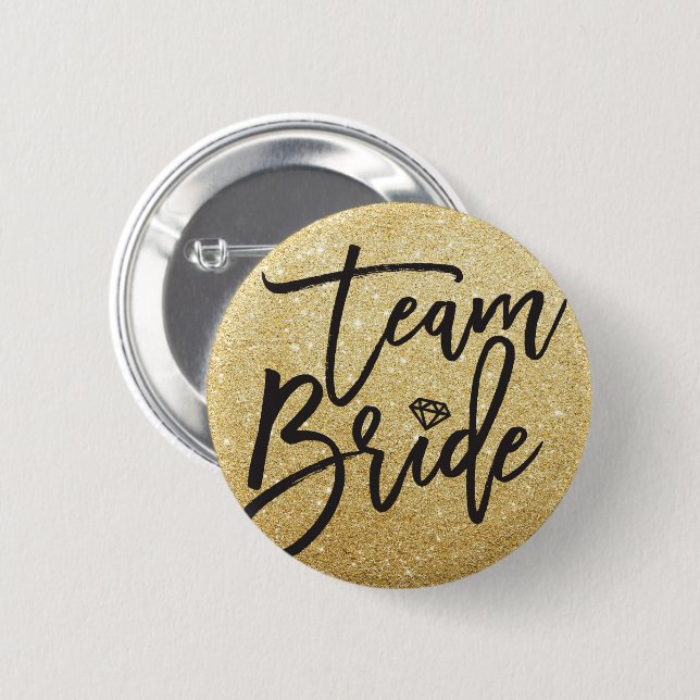 Team Braut Diamantene Hochzeitsgesellschaft Chic G Button (Vorne & Hinten)