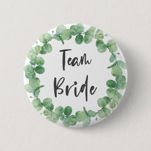 Team Braut Eukalyptus Kranz Salbeigrün Hochzeit Button