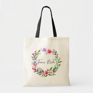 Team Braut. Wasserfarbe tropische Blumen Hochzeit Tragetasche