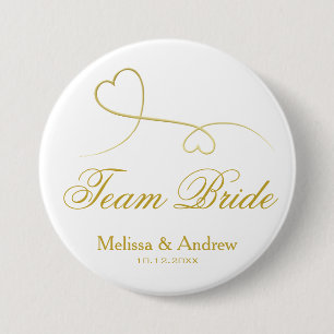 Team Braut   zwei Wedding/Brautjungfern Goldherzen Button