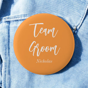 Team Bräutigam Orange Weiße Hochzeits-Taste Button