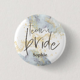 Team Bride Blue Ombre Wasserfarben Gold Name Button
