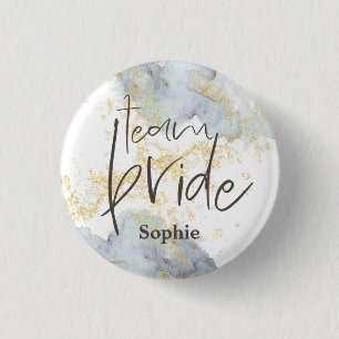 Team Bride Blue Ombre Wasserfarben Gold Name Button