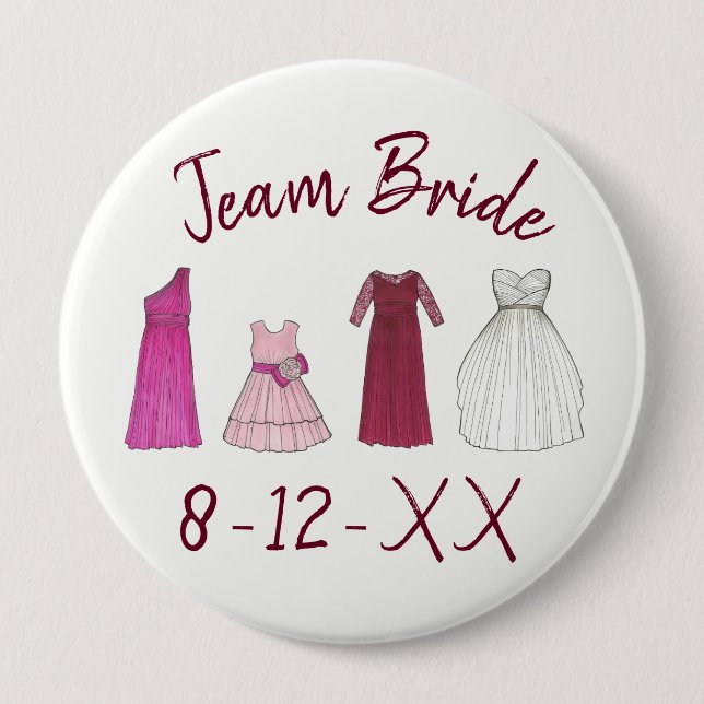 TEAM BRIDE Brautparty Bridesmaid Blumenmädchen Gow Button (Vorderseite)
