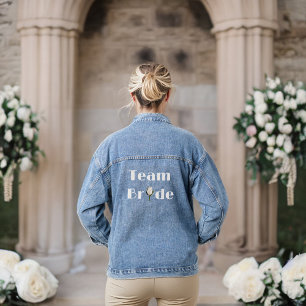 Team Bride - Brautparty White Glittery Look Rose Jeansjacke