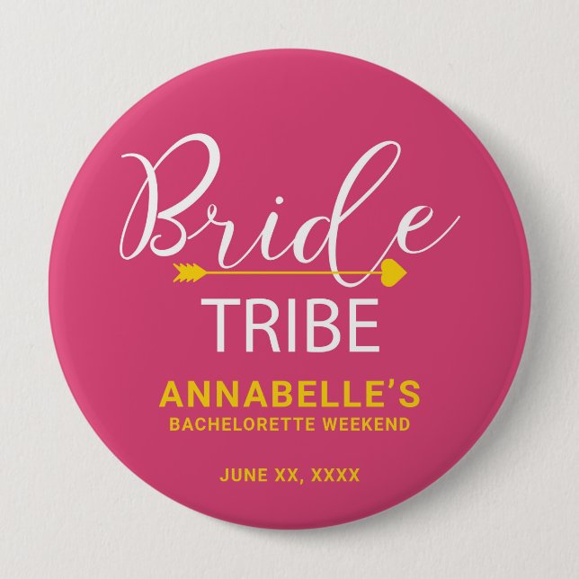 Team Bride Button. Heiß rosa, Mittelarme, Herz Button (Vorderseite)