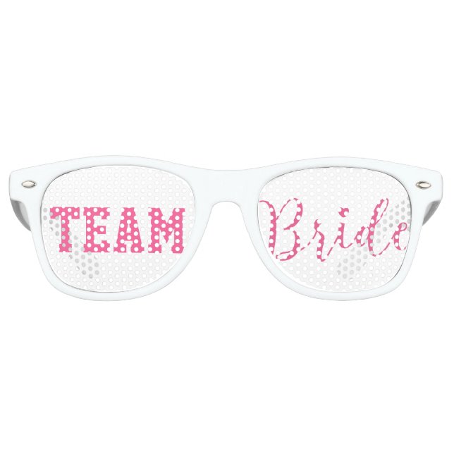 Team Bride Classy Pink Script Partybrille (Vorderseite)