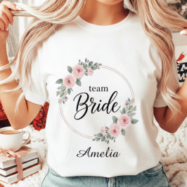 Team Bride Custom Elegant Pink Floral Gold Wedding Tri-Blend Shirt