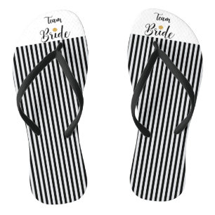 Team Bride Gold Blume Schwarz-weiß Stripes Trendy Flip Flops