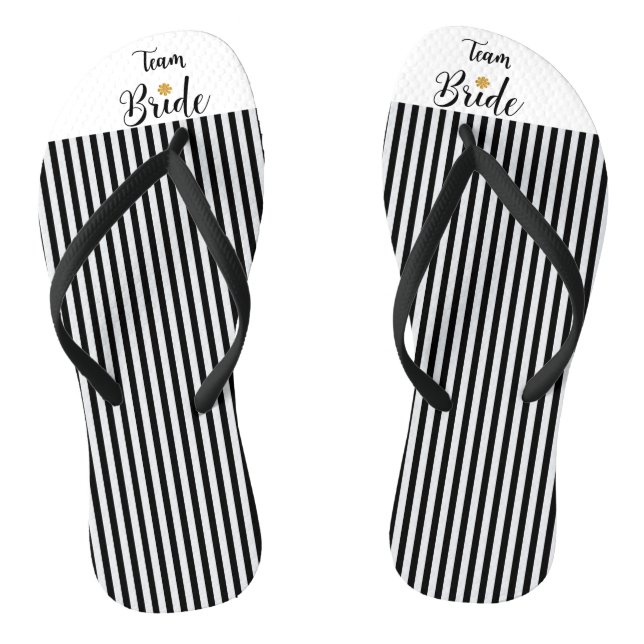 Team Bride Gold Blume Schwarz-weiß Stripes Trendy Flip Flops (Fußbett)