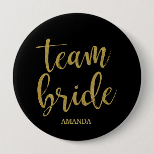Team Bride Gold Glitter Brautjungfer Junggesellinn Button