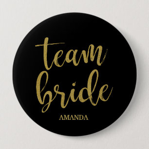 Team Bride Gold Glitzer Bridesmaid Bachelorette Button