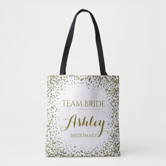 Team Bride Gold Glitzer Confetti Dots (Vorderseite)
