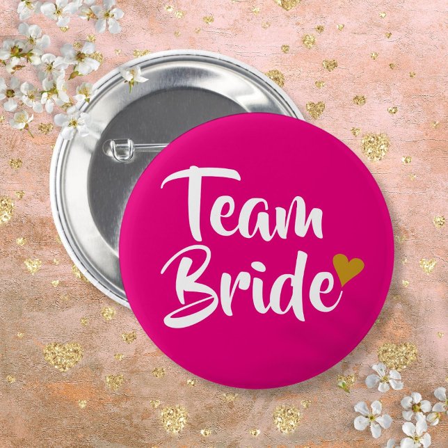 Team Bride Gold Heart Button (Team Bride Gold Heart Pink And Gold Button)