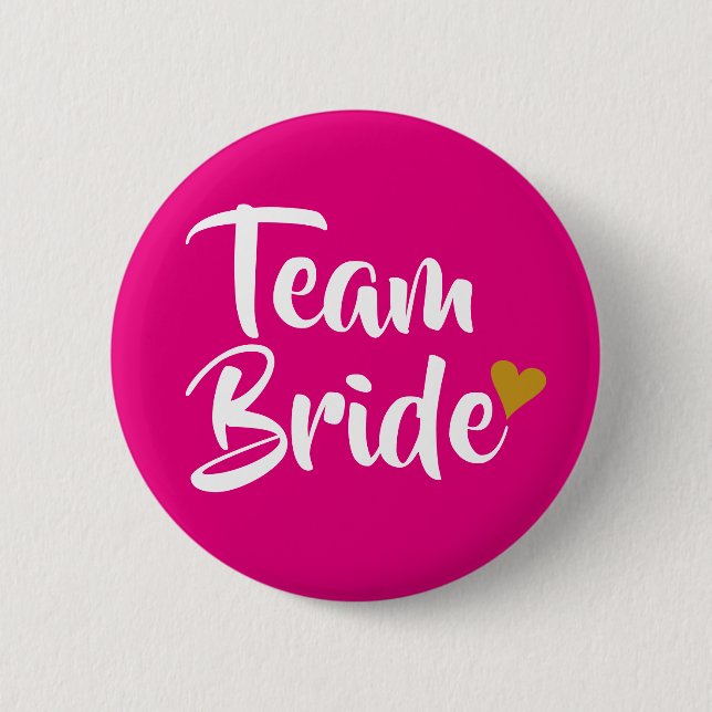 Team Bride Gold Heart Girly Pink Button (Vorderseite)