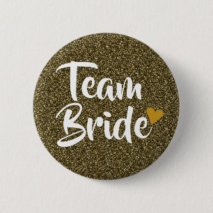 Team Bride Gold Heart Glitzer Button