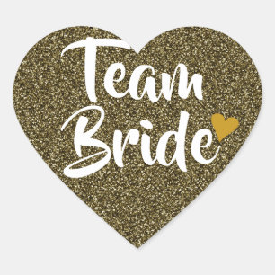 Team Bride Gold Heart Glitzer Herz-Aufkleber