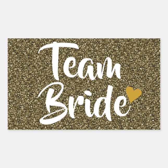 Team Bride Gold Heart Glitzer Rechteckiger Aufkleber (Vorderseite)