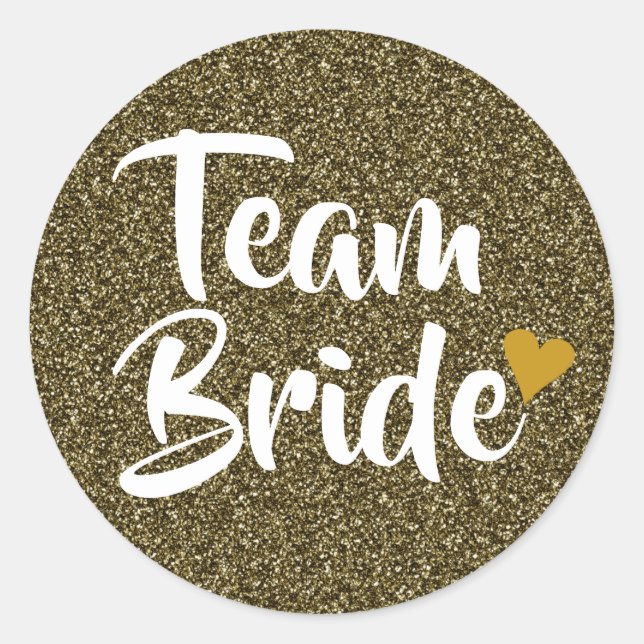 Team Bride Gold Heart Glitzer Runder Aufkleber (Vorderseite)