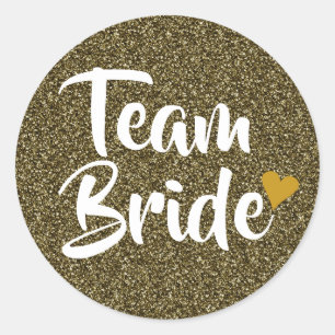 Team Bride Gold Herz Glitter Brautparty Runder Aufkleber