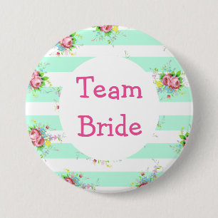 "Team Bride" Hochzeitsknopf Minze Grün Blütenrosa Button