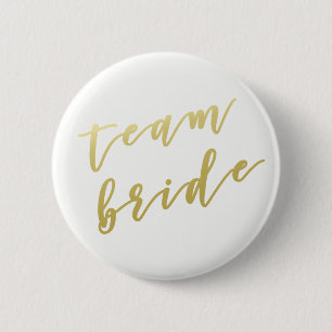 Team Bride Imitate Gold Script White Button