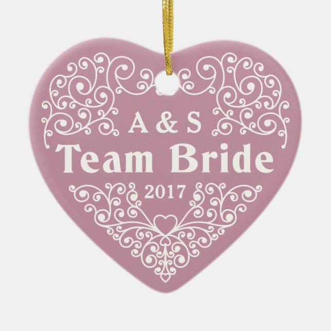 Team Bride kundenspezifische Monogramme und Datums Keramik Ornament (Vorne)