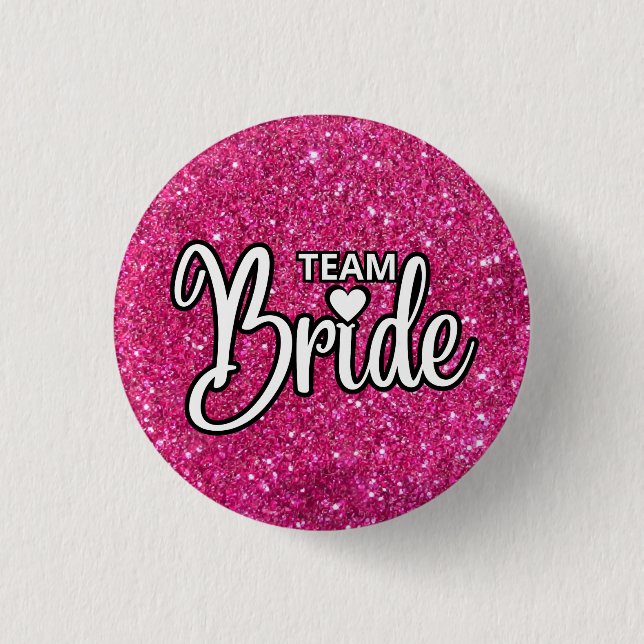 Team Bride Pink Sparkling Glitzer Button (Vorderseite)