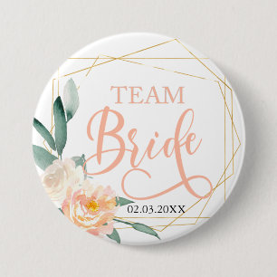 Team Bride! Schaltfläche Moderne Blumen Geometrie Button