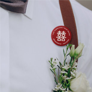TEAM BRIDE Simple Double Happiness Chinese Wedding Button