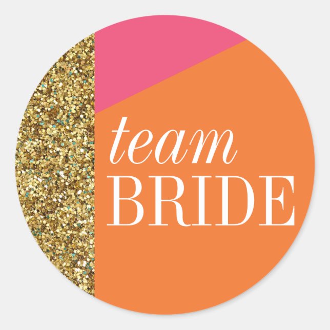 Team Bride Sticker, Gold Glitzer, Farbblöcke Runder Aufkleber (Vorderseite)