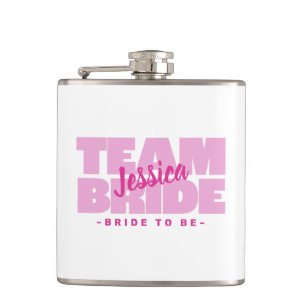 Team Bride to be Wedname Party Trendy Pink Flachmann