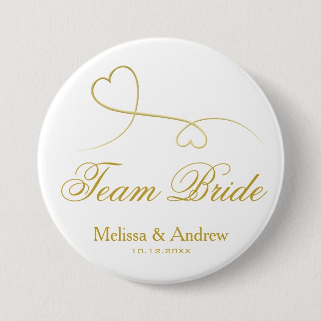 Team Bride | Two Gold Hearts Wedding / Bridesmaier Button (Vorderseite)