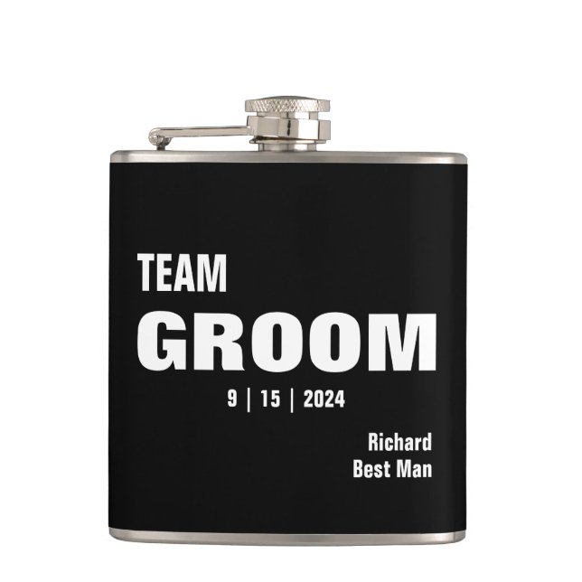Team Bride Typografie Vinyl umwickelte Flasche Flachmann (Vorderseite)