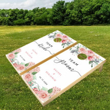 Team Bride vs Team Groom Pink Floral Boho Hochzeit