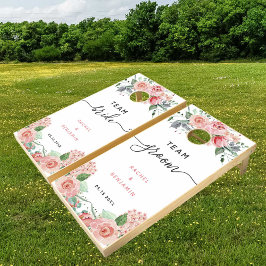 Team Bride vs Team Groom Pink Floral Boho Hochzeit