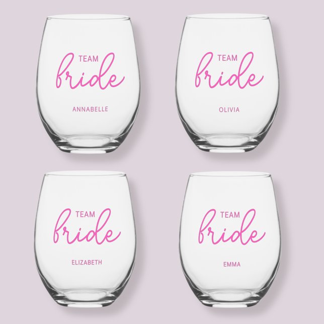 Team Bride Wedding Bachelorette Weinglas Ohne Stiel (Modern stemless wine glasses, custom gifts for bridesmaids and bachelorette parties. )