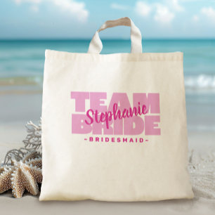 Team Bridge Brautparty Name Bridesmaid Pink Retro Tragetasche