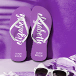 Team Bridge Lila und Personalisiert Flip Flops<br><div class="desc">Lila und weiß - oder eine beliebige Farbe - kippen Flops personalisiert mit Ihrem Namen und "Teambride" oder einer beliebigen Formulierung. Großartige Brautjungfrau,  Junggeselinnen-Abschied,  Flachschuhe für den Hochzeitsempfang oder ein lustiges Brautparty Gunst. Ändern Sie auch die Farbriemen und das Fußbett! Mehr Farben für Sie in unserem Geschäft gemacht.</div>