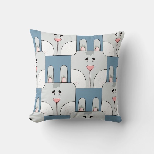 Team Bunny Face_Gray and Blue Kissen (Vorderseite)
