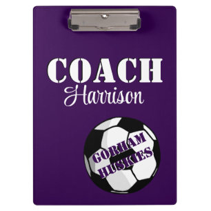 Team Coach Lila und White Soccer Personalisiert Klemmbrett