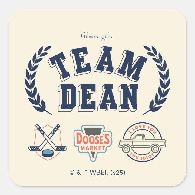 Team Dean Gilmore Girls Design Quadratischer Aufkleber (Vorderseite)