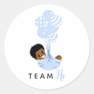 Team Er Afroamerikanischer Blauer Luftballon Baby Runder Aufkleber